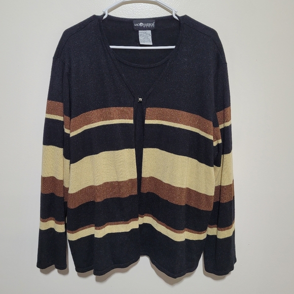 Sag Harbor Black and Brown Layered Striped Cardigan - Picture 1 of 6